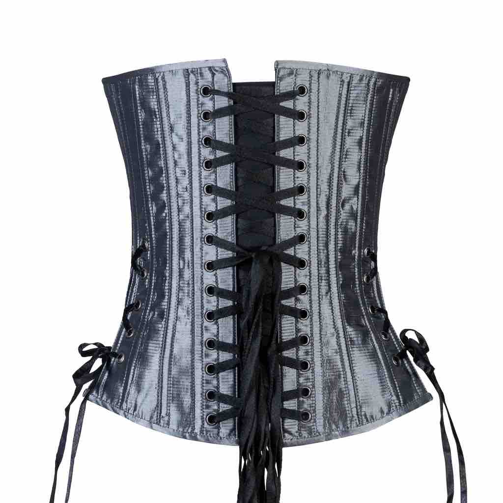 The Gray Taffeta Slim Corset, rear view.