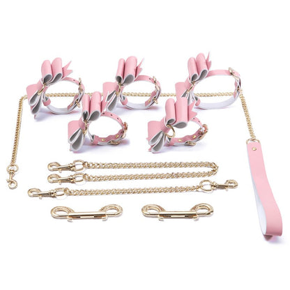 Little for Big Pretty in bows Soft Lamb Leather Wrist Ankle Cuffs & Collar Leash Set
