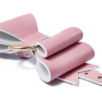Little for Big Pretty in bows Soft Lamb Leather Wrist Ankle Cuffs & Collar Leash Set