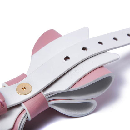 Little for Big Pretty in bows Soft Lamb Leather Wrist Ankle Cuffs & Collar Leash Set
