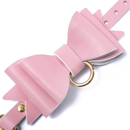 Little for Big Pretty in bows Soft Lamb Leather Wrist Ankle Cuffs & Collar Leash Set