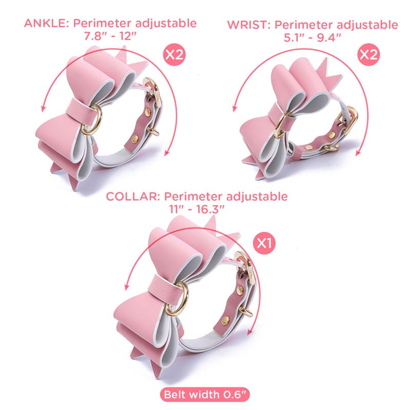 Little for Big Pretty in bows Soft Lamb Leather Wrist Ankle Cuffs & Collar Leash Set