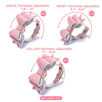 Little for Big Pretty in bows Soft Lamb Leather Wrist Ankle Cuffs & Collar Leash Set