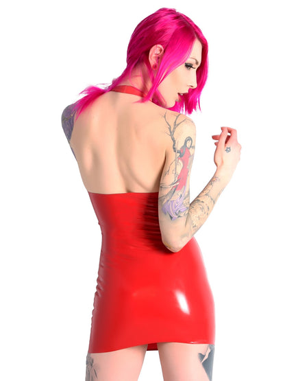 Red Mini Halter Latex Dress