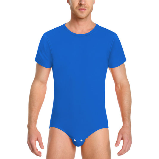Relaxed Fit Basic Onesie in Blue on Male model. Front View