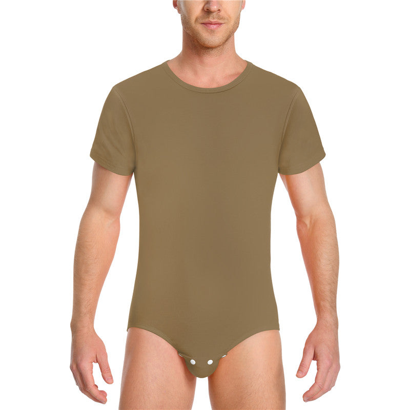 Relaxed Fit Basic Onesie in Brown on Male model. Front View