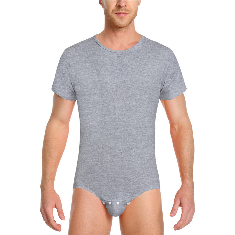 Relaxed Fit Basic Onesie in Dark Gray on Male model. Front View