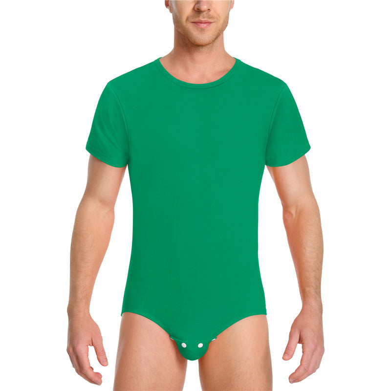 Relaxed Fit Basic Onesie in Green on Male model. Front View