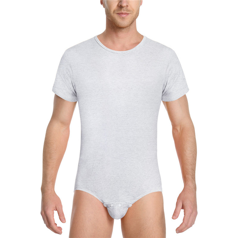 Relaxed Fit Basic Onesie in Gray on Male model. Front View