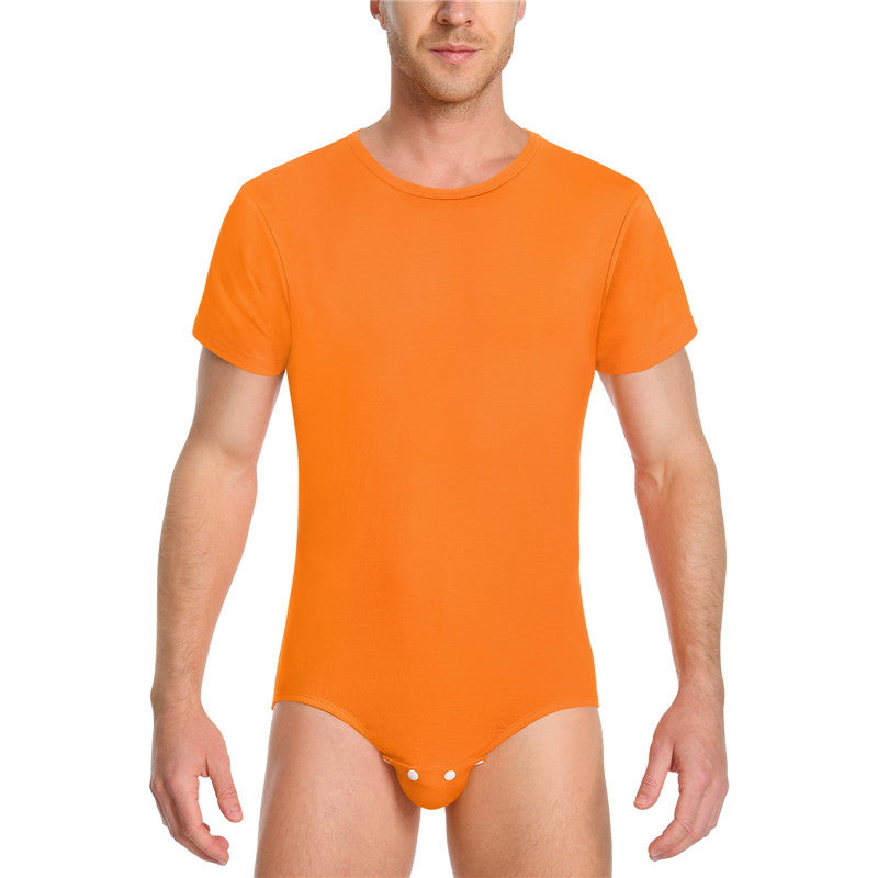 Relaxed Fit Basic Onesie in Orange on Male model. Front View