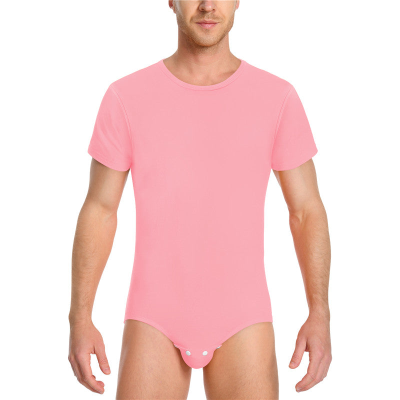 Relaxed Fit Basic Onesie in Pink on Male model. Front View