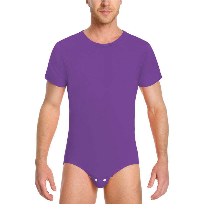 Relaxed Fit Basic Onesie in Purple on Male model. Front View