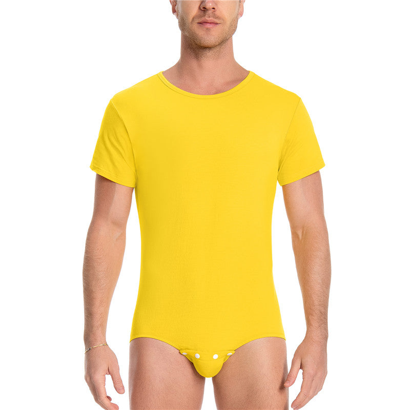 Relaxed Fit Basic Onesie in Yellow on Male model. Front View