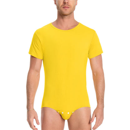 Relaxed Fit Basic Onesie in Yellow on Male model. Front View