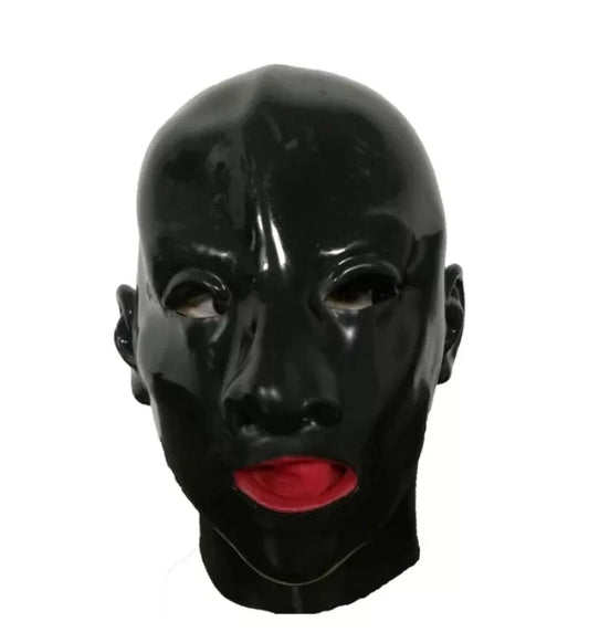 The front of the mask and the inside detail of the mouth of the Latex Deprivation Doll Mask.