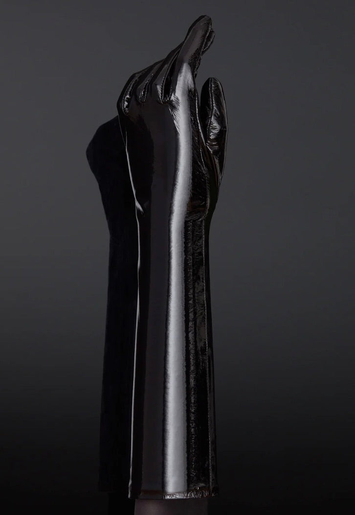 The outside of one of the Patent Forearm Gloves.