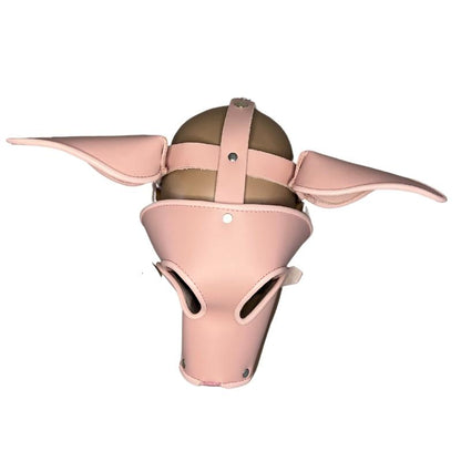 top of pink short snout pig mask on mannequin