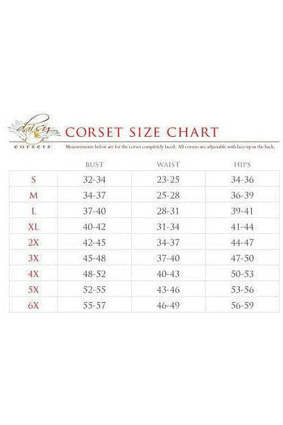 The Size Chart for the Patent Vinyl Corset Dress.
