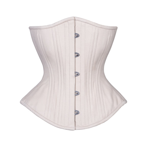 The Creme Cotton Shapewear Mid Length Underbust Corset- Hourglass Silhouette, front view.
