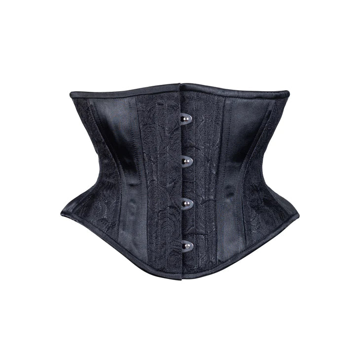 The Black Rose Brocade Short Underbust Corset - Hourglass Silhouette, front view.