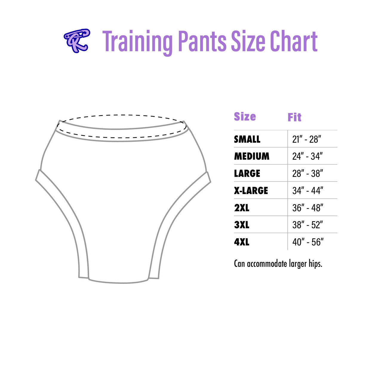 Daydreamer Adult Training Pants size chart