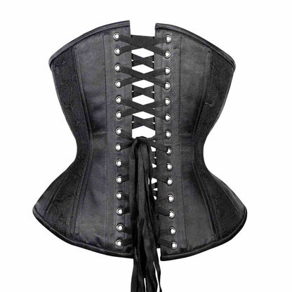 The Black Rose Brocade Mid-Length Underbust Corset -Hourglass Silhouette, rear view.