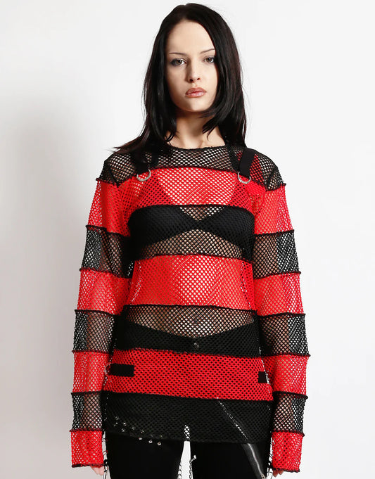 MEGA MESH STRIPE JERSEY BLACK/RED