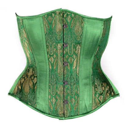 The Emerald & Gold Brocade Hourglass Cincher, front view.