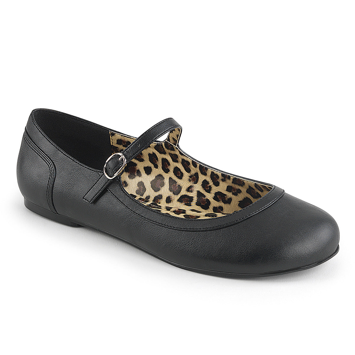 The black leatherette Flat Mary Jane shoe.