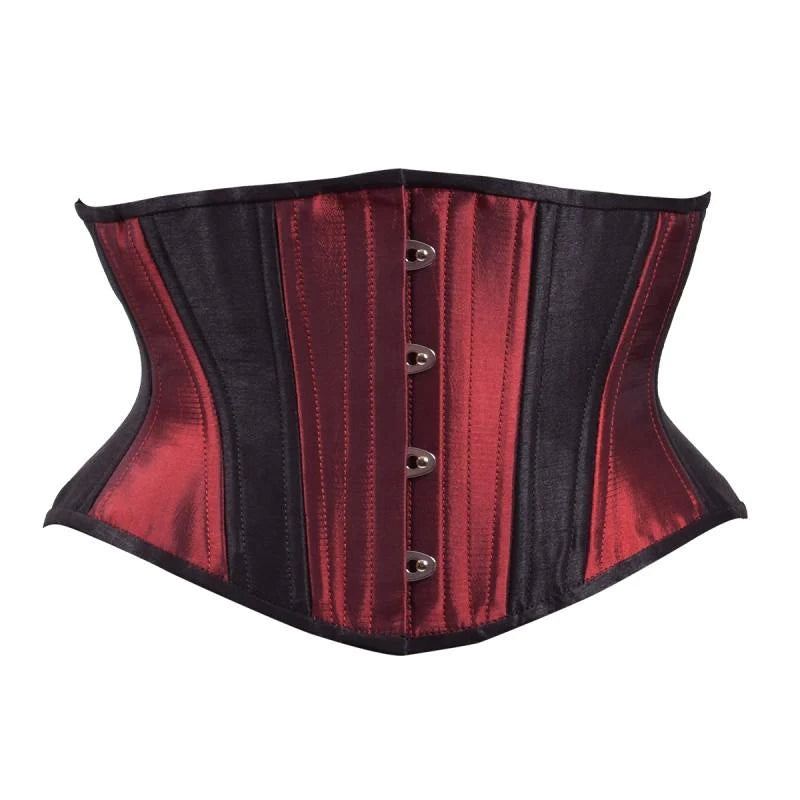 The Burgundy & Black Hourglass Short Cincher, front view.