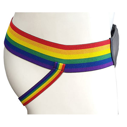 Leather Jock Strap with Multicolored Pride Stripe