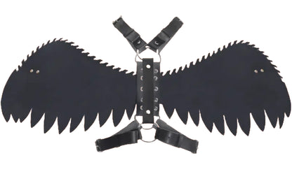 The inside of the Black and White Winged Cupid Leatherette Wrap Harness.