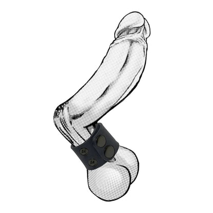 An illustration of a penis with the Boneyard Silicone Ball Strap around the balls.