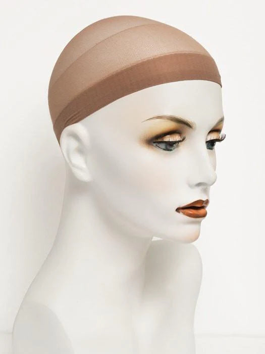 The browm Wig Cap on a mannequin head.