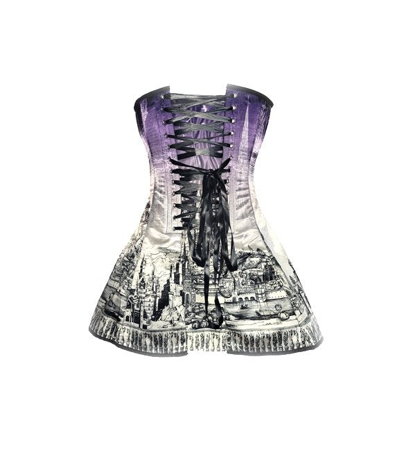 The purple castles Skirted Overbust Corset, rear view.