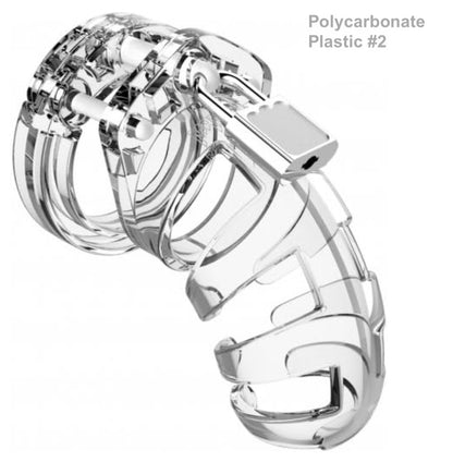 The clear polycarbonate plastic Mancage Chastity Device model #2.