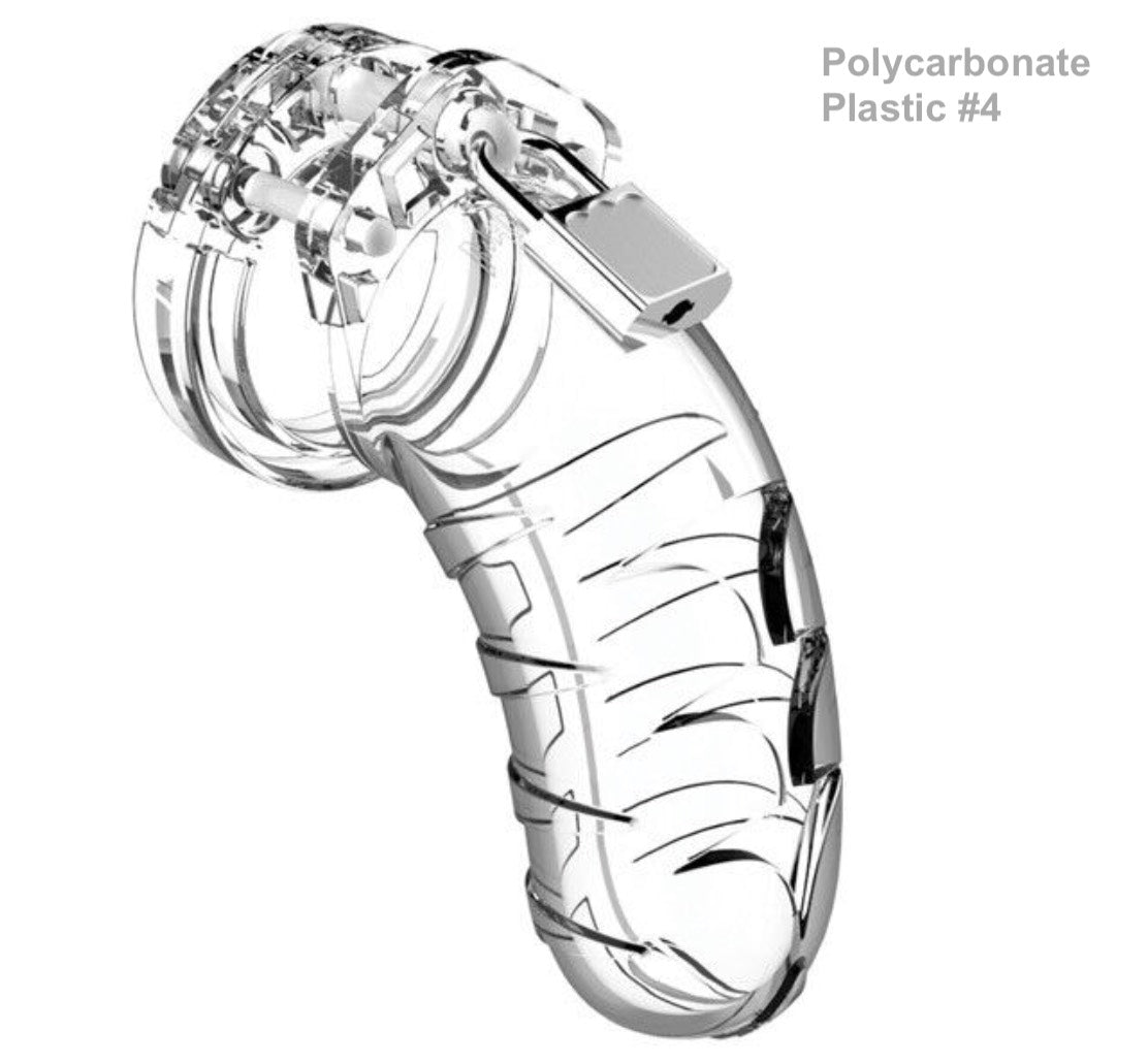 The clear polycarbonate plastic Mancage Chastity Device model #4.