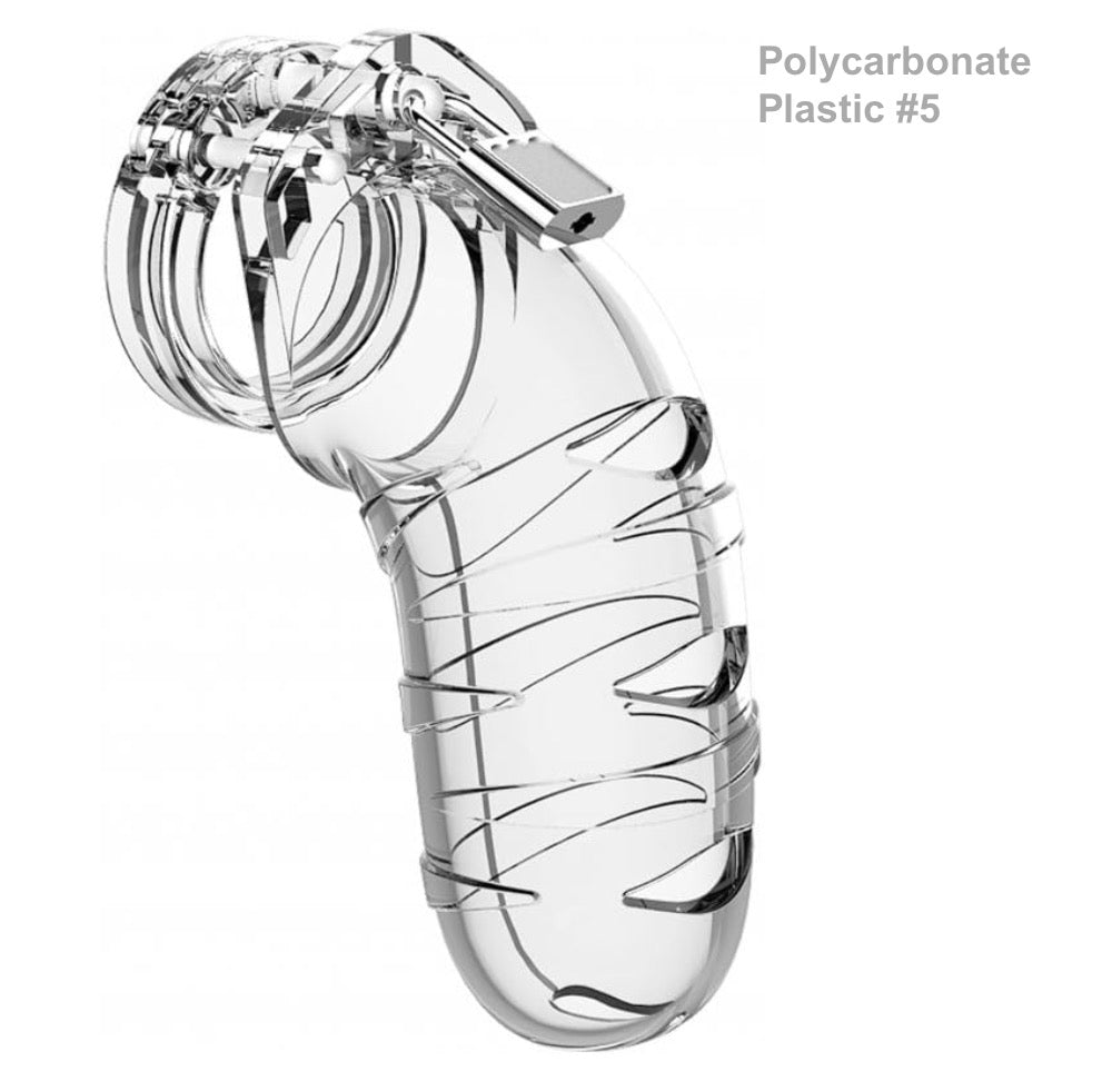The clear polycarbonate plastic Mancage Chastity Device model #5.