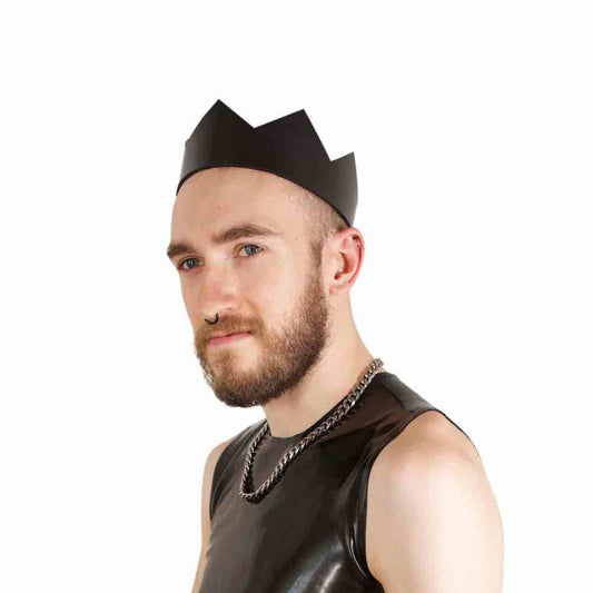 A model wearing the Heavy Rubber Crown, front view.