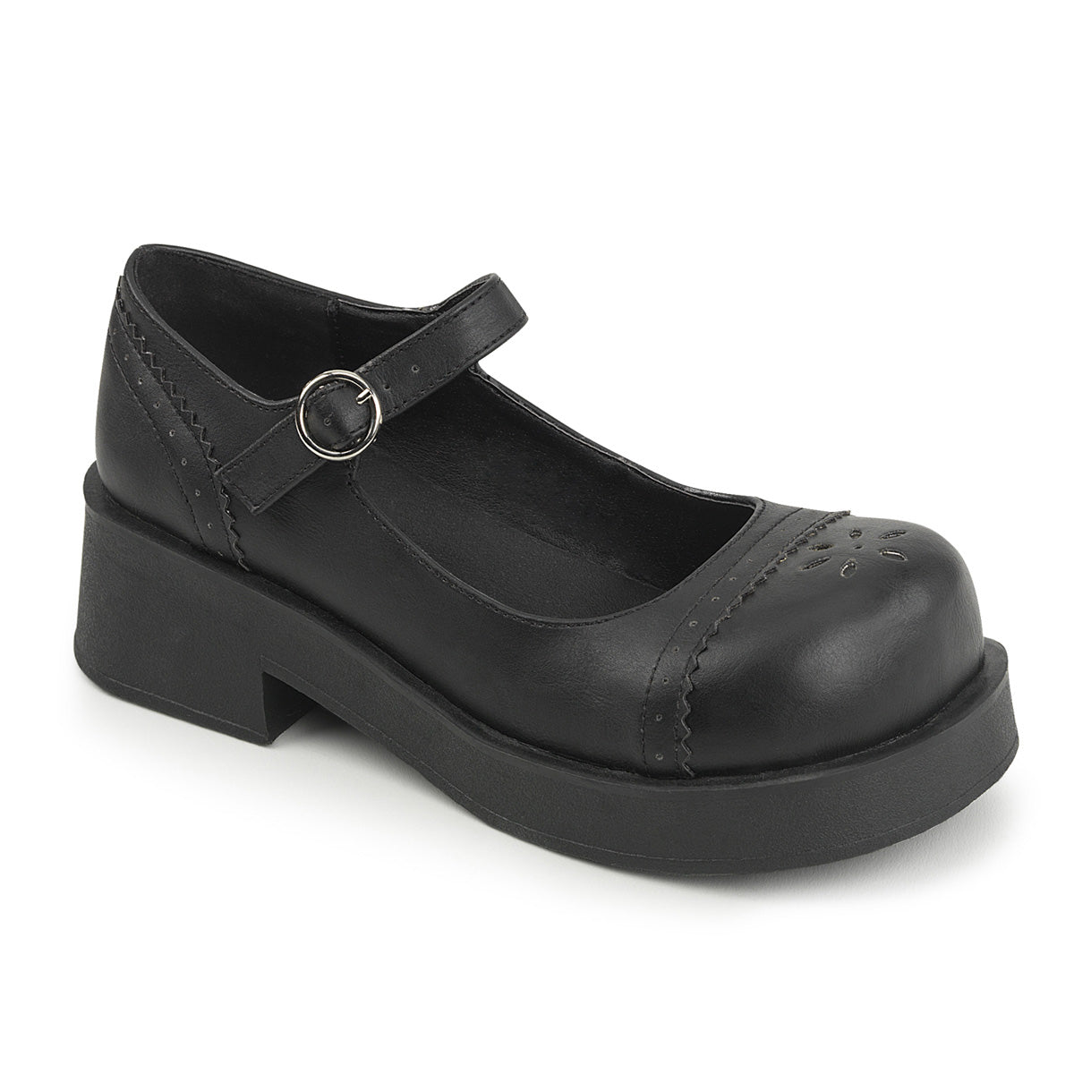 The Black Leatherette Gothic Lolita Mary Janes, right side view.