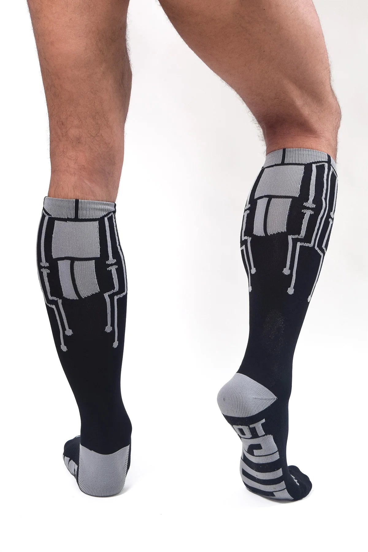 cybertech socks black and gray on male model back view