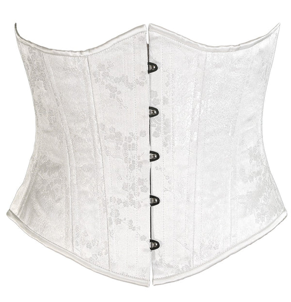 White Cherry Floral Brocade Mid Length Underbust Corset Slim, front view