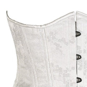 White Cherry Floral Brocade Mid Length Underbust Corset Slim, front detail.