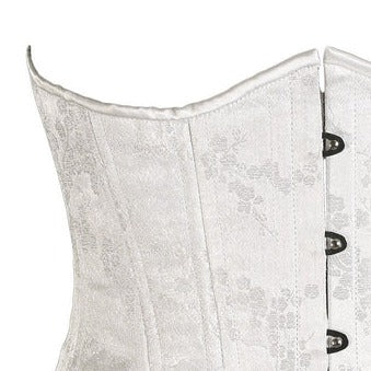 White Cherry Floral Brocade Mid Length Underbust Corset Hourglass, front detail.