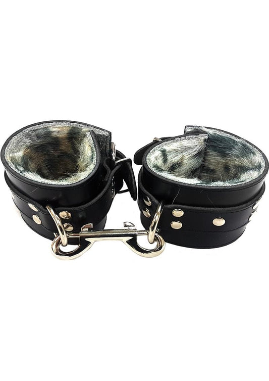 Leopard Faux Fur and Leather Wrist Cuffs