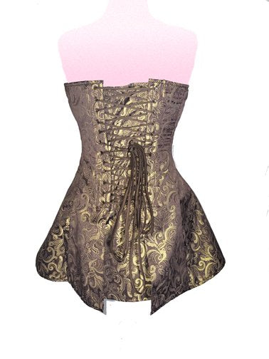 The Brown Steampunk Satin Skirted Overbust Corset, rear view.