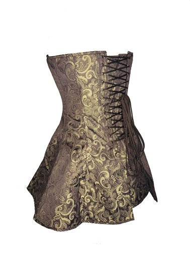 The Brown Steampunk Satin Skirted Overbust Corset, side view.