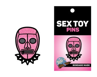 The pink bondage mask WoodRocket Porn & Sex Toy Pin.