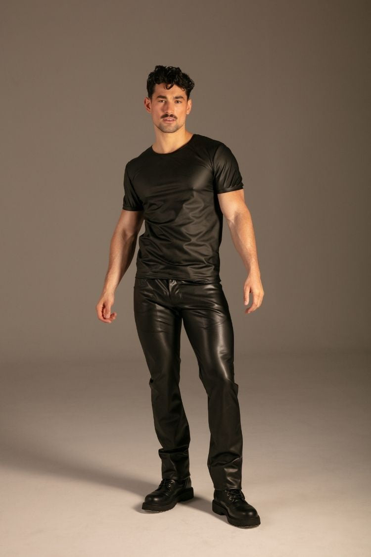 Matte PU Wetlook Crew Neck T-shirt