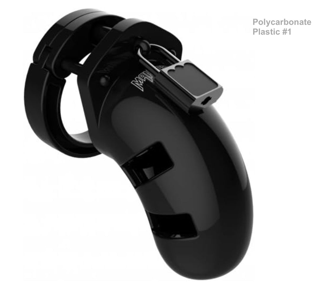 The black polycarbonate plastic Mancage Chastity Device model #1.